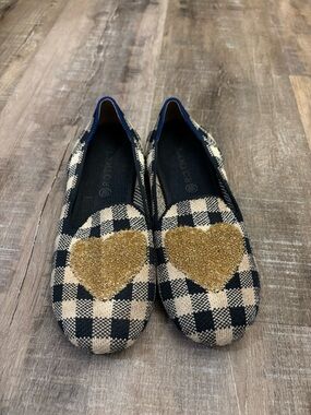 Rothy’s Gingham Heart Blue/White Plaid Girl’s Slip On Loafers Size 3